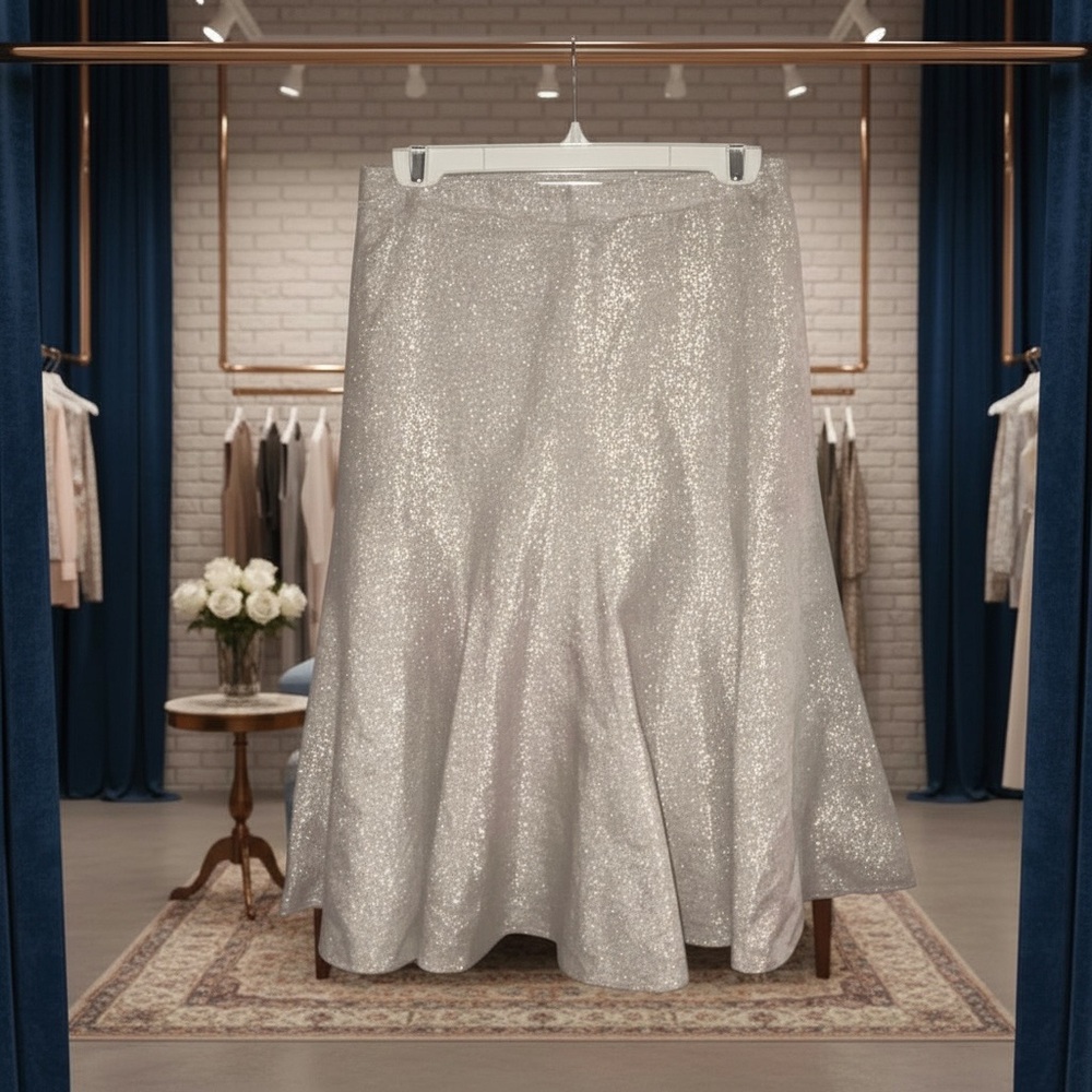 Banana Republic A-Line Gold Shimmer Midi Skirt Warm Neutral Side Zip Lined 2 - Picture 5 of 14